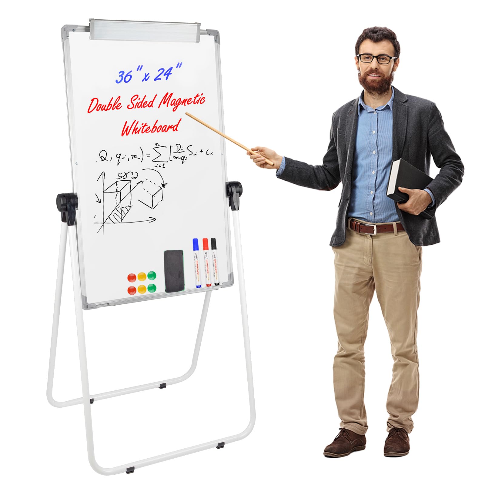 Stand White Board - 36 x 24 Inch Double Sided Magnetic Dry Erase Board with Stand Height Adjustable, 3' x 2' Flip Chart Easel Stand Portable Whiteboard for Classroom, Home or Office