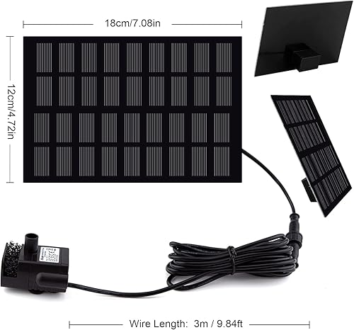 Miniatura 3 de Bomba de fuente solar para baño de pájaros, con panel solar separado, bomba de agua solar mejorada de 2 W con cable de 3 M de largo y 4 boquillas