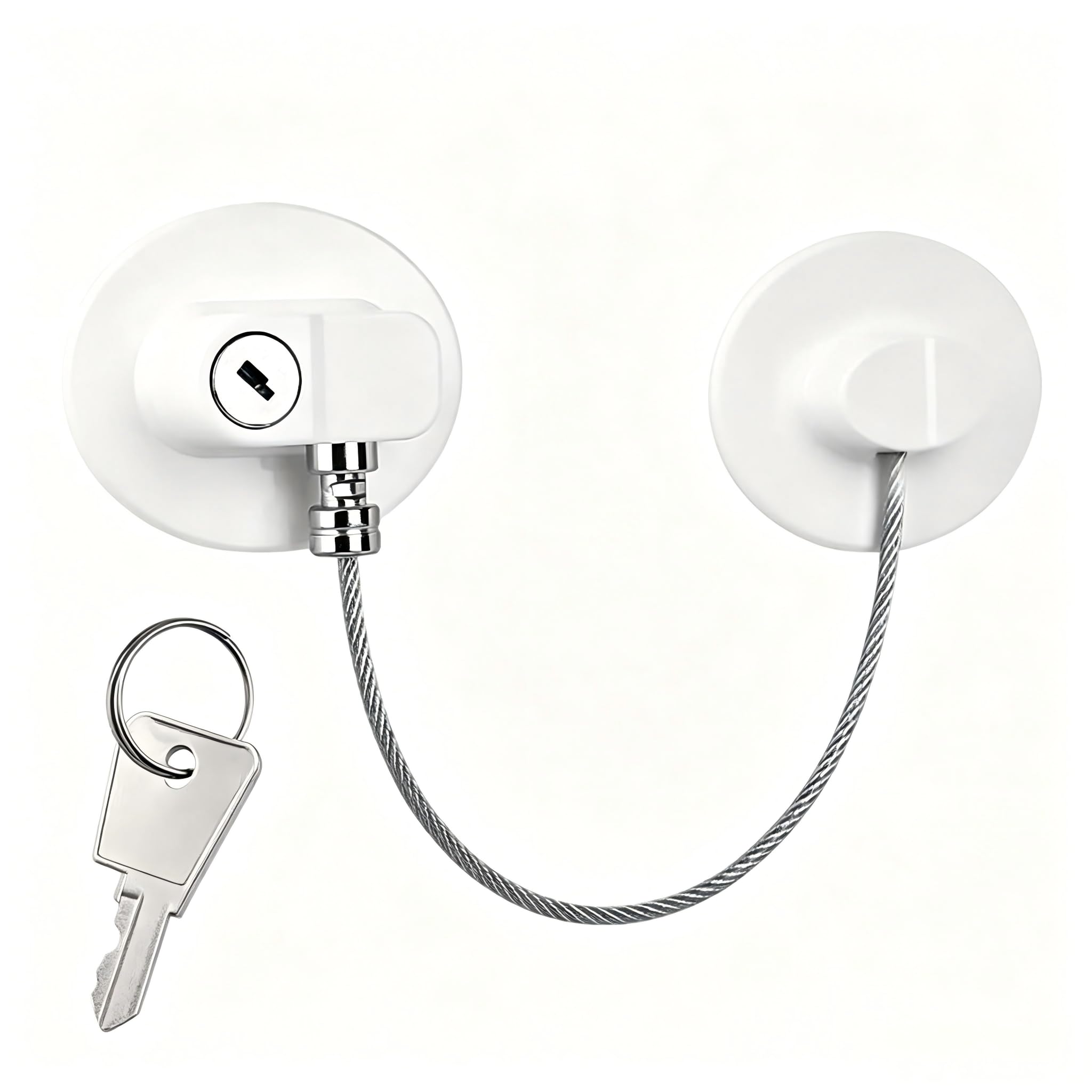 ZenithQuest Fridge Lock with Key, White Adhesive Refrigerator Door Lock, Aluminium Cable Lock for Cabinets, Cupboards, Drawers, Kitchen & Home Security Use