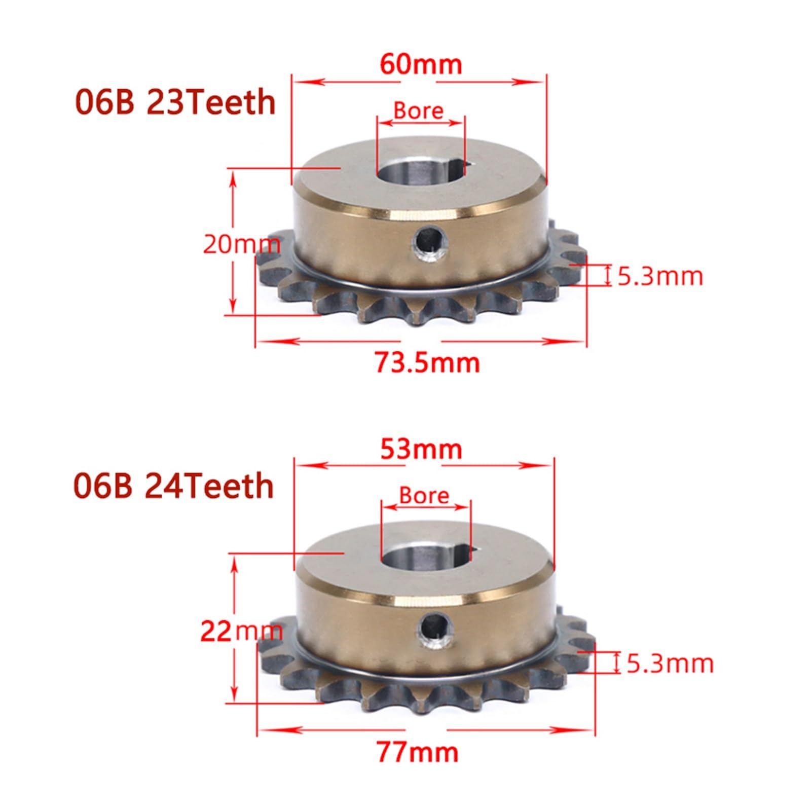 Bevel Gear Pinion Hardware Mechanical 1pcs 23/24T 06B Precision Industrial Drive Sprocket Wheel Steel Chain Gear Bore 12 14 15 16 17 18 19-32mm(14mm (Keyway 5mm)-24 Teeth)