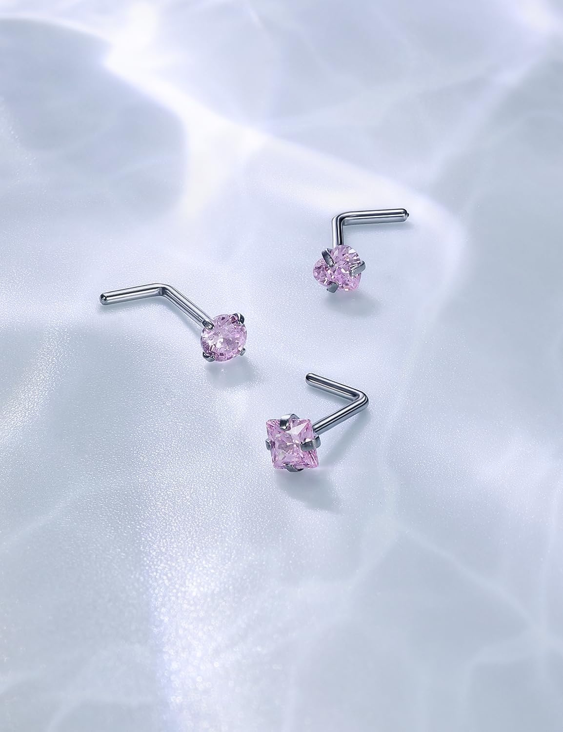 3 Pcs 20G ASTM F136 Titanium Nose Rings Studs for Women G23 Titanium Nose Rings Diamond CZ Nose Studs L Shaped Nose Nostril Piercing Jewelry Hypoallergenic - Image 6