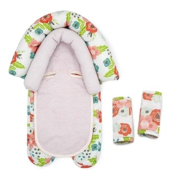 Goldbug Floral Duo Car Seat Head Support and Strap Set - Polyester, Cotton
