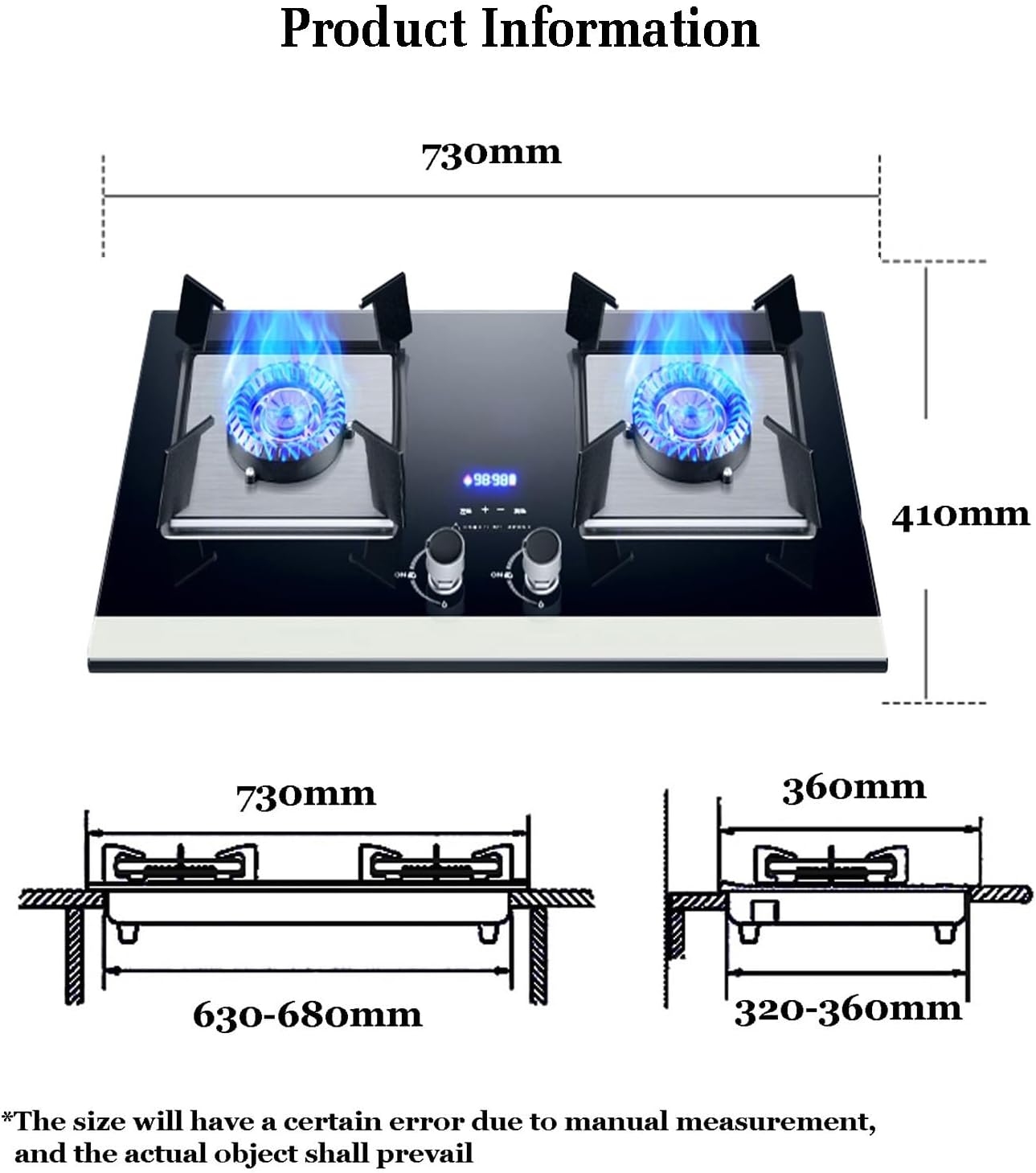 Propane Stove,2 Burners Portable Propane Stove,tempered Glass Gas Cooktop,Maximum 17060BTU Suitable for Home Kitchens and Dining Rooms (Color : LPG, Size : Style 1)