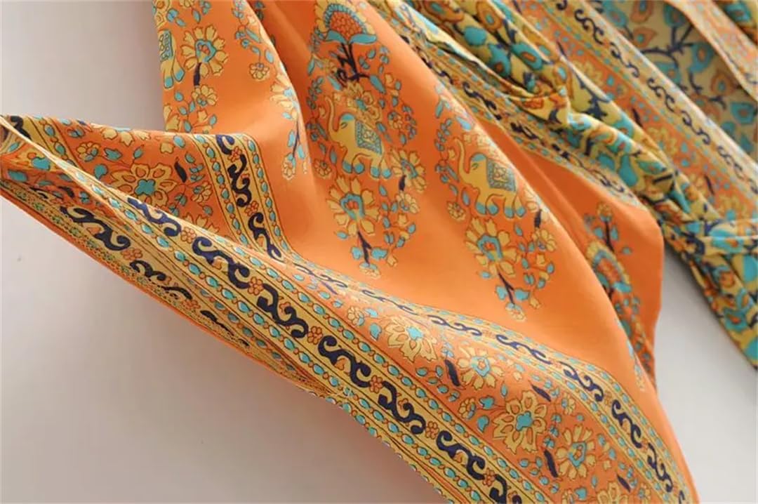 Disimlarl Kimono bohemio con estampado floral para mujer, cuello en V, mangas murciélago, maxi, bata para cubrir el bikini