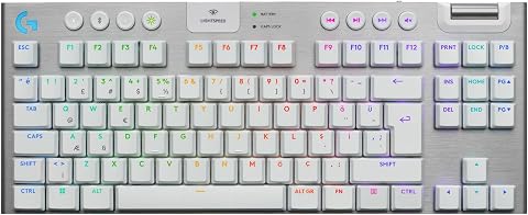 Logitech G G915 X LIGHTSPEED TKL Tactile Kablosuz Düşük Profilli RGB Aydınlatmalı PC/Mac için Mekanik İngilizce Q Oyun Klavyesi, Beyaz