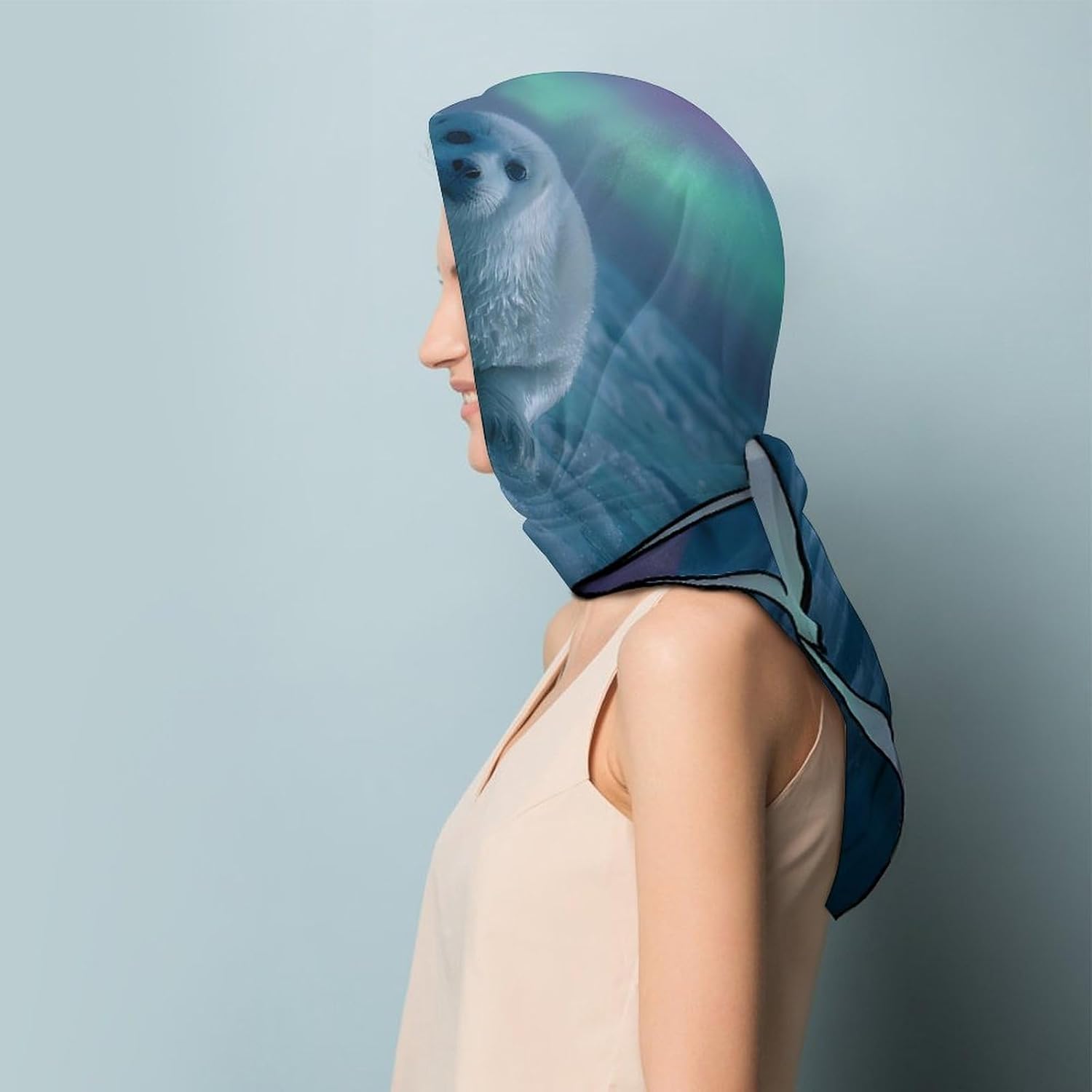Seals Ocean Silk-Like Square Scarf for Women Vintage Printed Neck Scarf Bandanas Hair Scarves