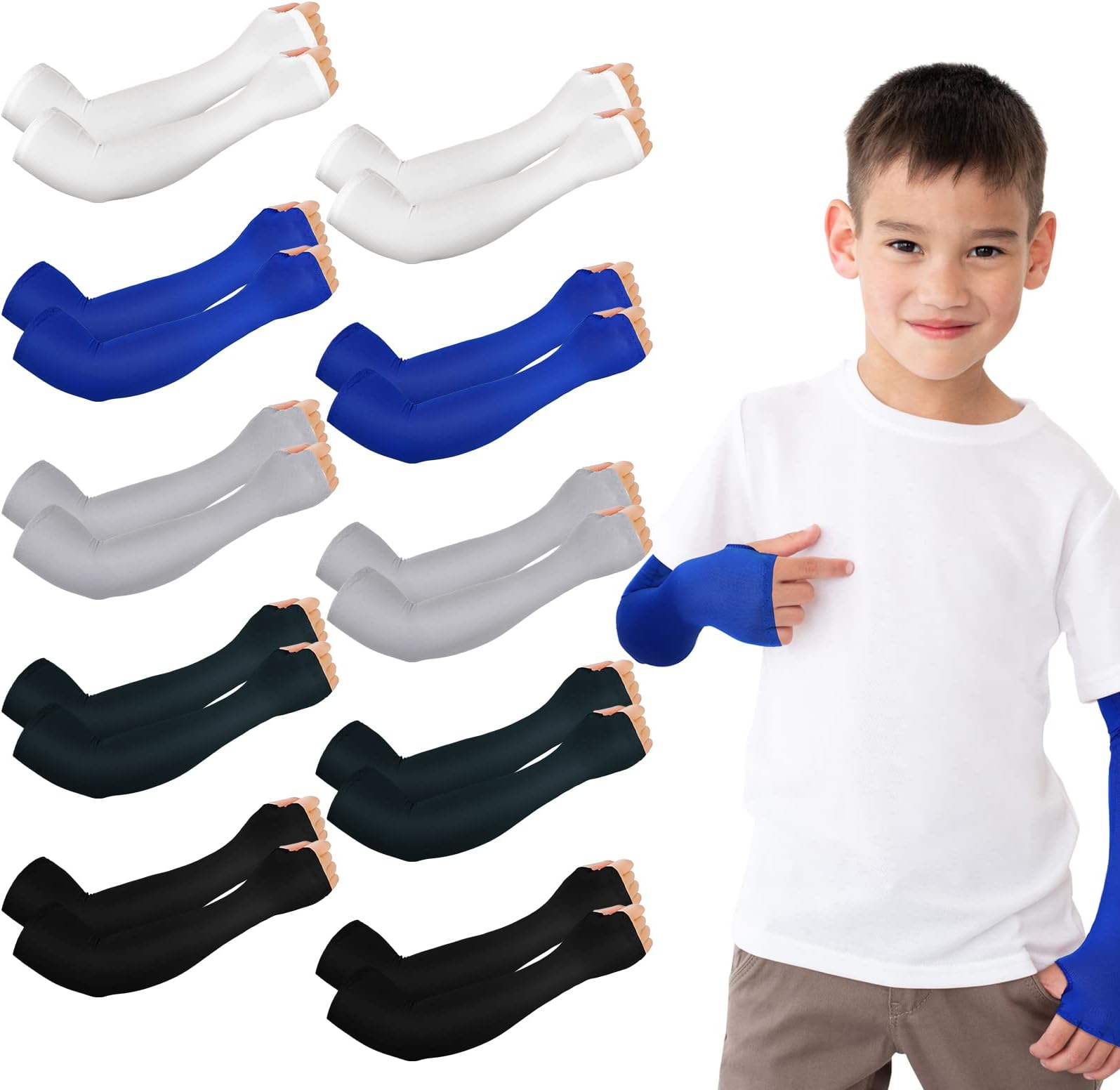 Mepase 10 Pairs Arm Sleeves for Kids Arm Sleeves for Boys UV Sun Protection Cooling Sleeves Youth Sport compression Sleeves