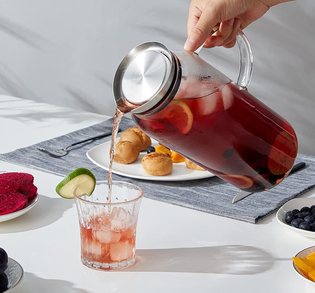 Gеt Pорulаr оƒƒеr 68 Ounces Glass Pitcher with Lid, Hot/Cold Water Carafe, Juice Jar and Iced Tea Pitcher