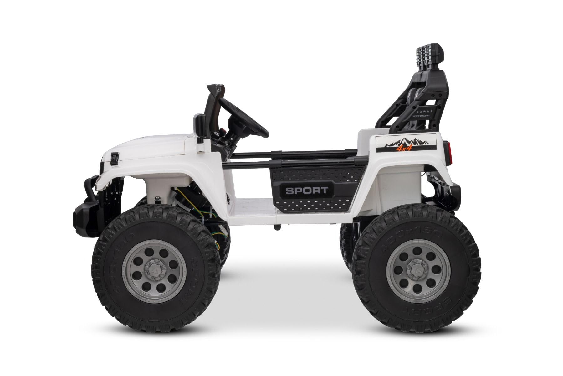Beneo Motors OFFRIDE 4x4² 2-osobowy samochód elektryczny, 12 V, biały, odtwarzacz MP3 z wejściem USB/AUX, napęd na wszystkie koła 4 x 4, akumulator litowy, pilot zdalnego sterowania, oświetlenie LED