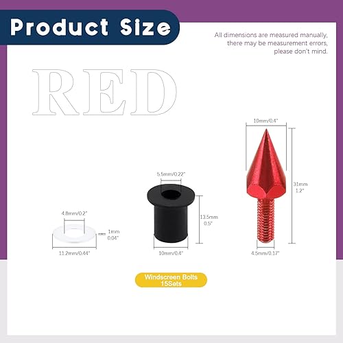 Miniatura 9 de Swpeet Juego de tornillos para parabrisas de motocicleta, con púas de aluminio, 15 unidades, para motocicleta, empalador corto, compatible con la