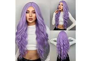 Purple Wigs for Women, Long Curly Wavy Middle Part Lavender Purple Wig...