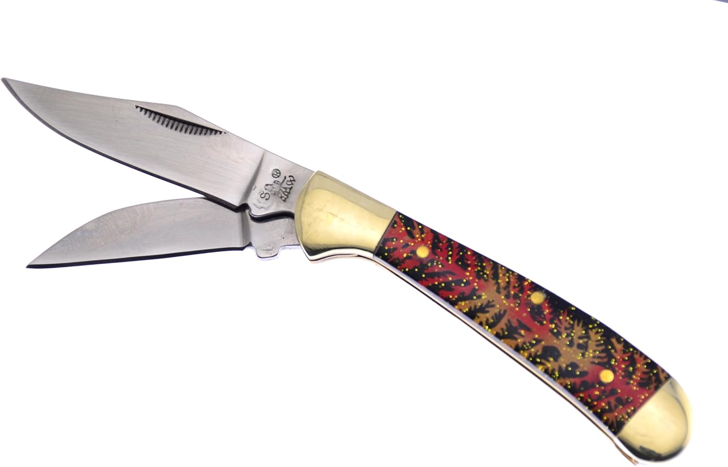 Steel Warrior Pocket Knife SW-104MNB Locking Copperhead Knife with a Midnight Blue Bone Handle Stainless Steel Blades Closed 3.25 Inches