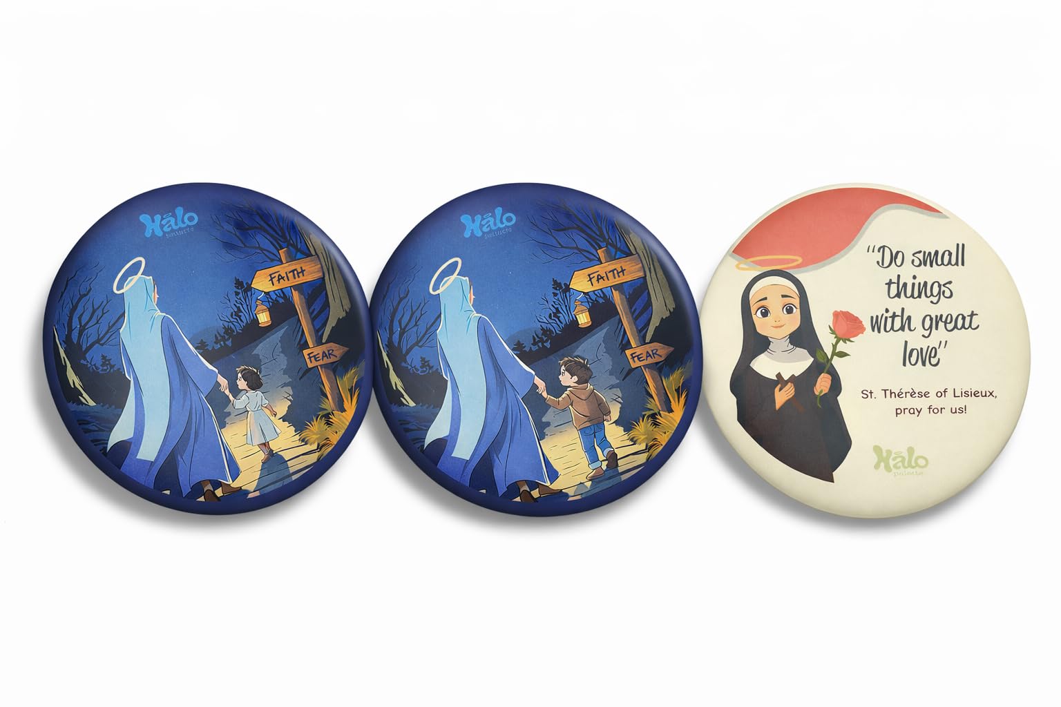 halo palette Catholic Button Badge Set of 3, Christian Faith-Inspired Designs, Matte Finish, Pin and Fridge Magnet Backing-picture-28
