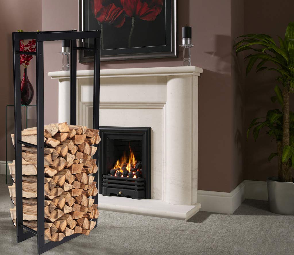 Loywe Estantería de metal para leña de chimenea, para interior y exterior, color negro