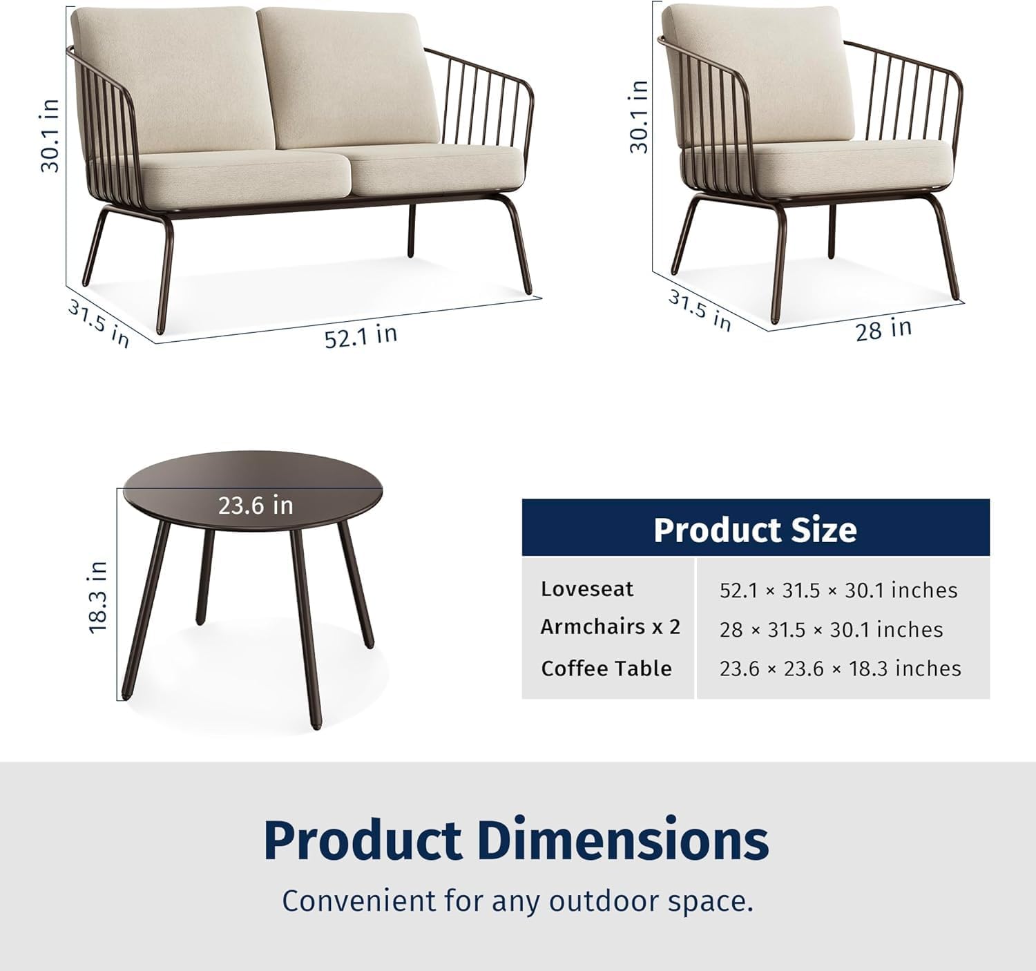EAST OAK 4-Piece Plaza Patio Furniture Set, Outdoor Furniture with Thick Cushion Sofa and Coffee Table, Modern Patio Conversation Set for Garden, Backyard and Porch, Brown & Beige 4-Piece Brown & Beige