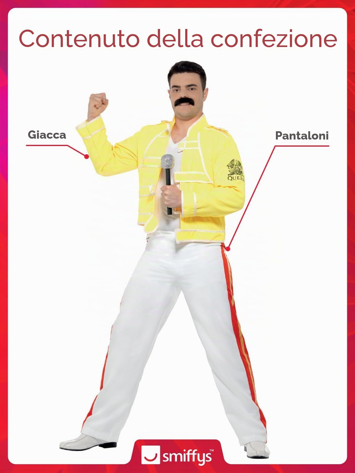 Smiffys Costume da Regina Freddie Mercury, Giallo con Giacca e Pantaloni, Licenza Ufficiale, Costume da Regina per Adulti