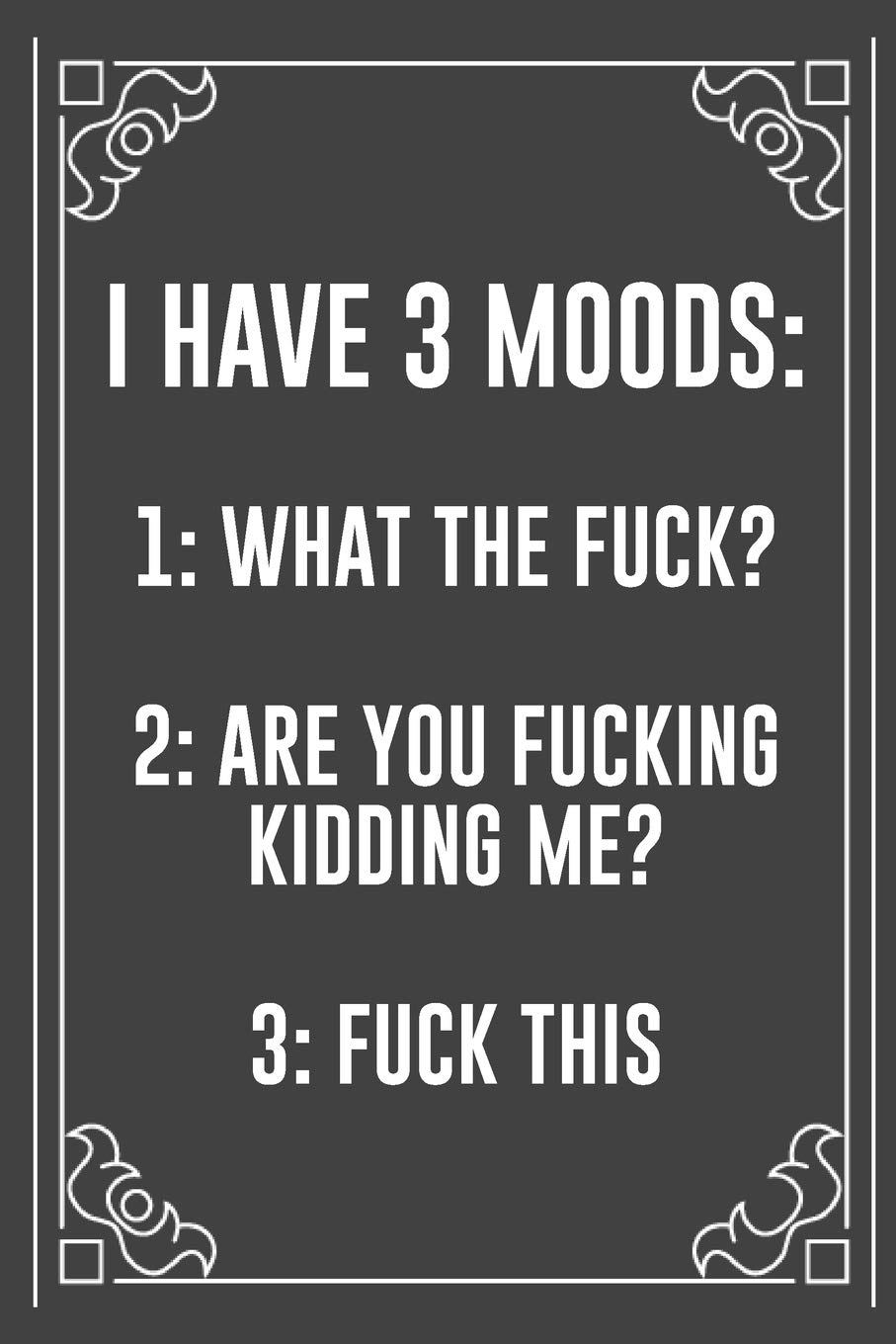 I HAVE 3 MOODS: 1: WHAT THE FUCK? 2: ARE YOU FUCKING KIDDING ME? 3: FUCK THIS: Funny Blank Lined Ofiice Journals For Friend or Coworkers