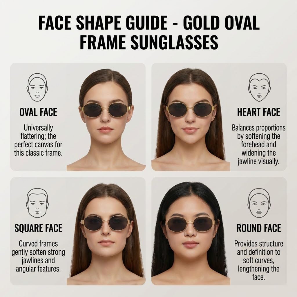 Retro Oval Sunglasses for Women Men - Trendy Gold Sun Glasses - Fashion Metal Frame Shades - Image 4
