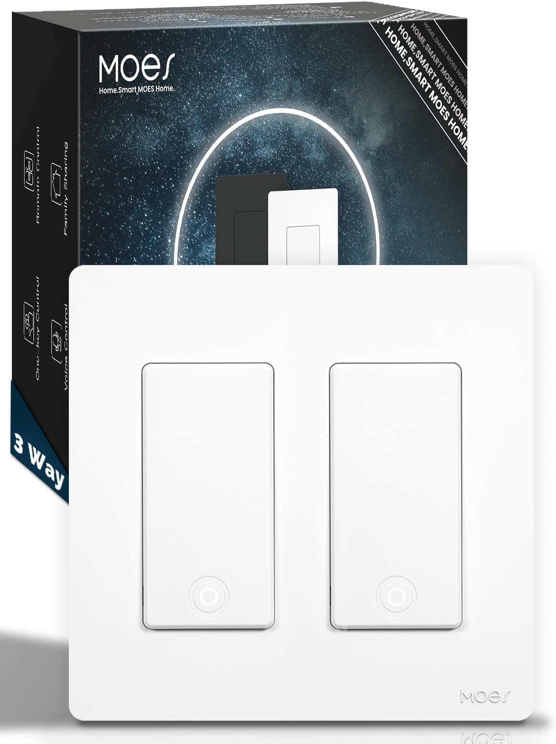 MOES Zigbee 3 Way Double Light Switch, 2 Gang Smart Wall Switches Single Pole, Require Neutral Wire, Support Remote Control, Compatible with Alexa/Google Assistant