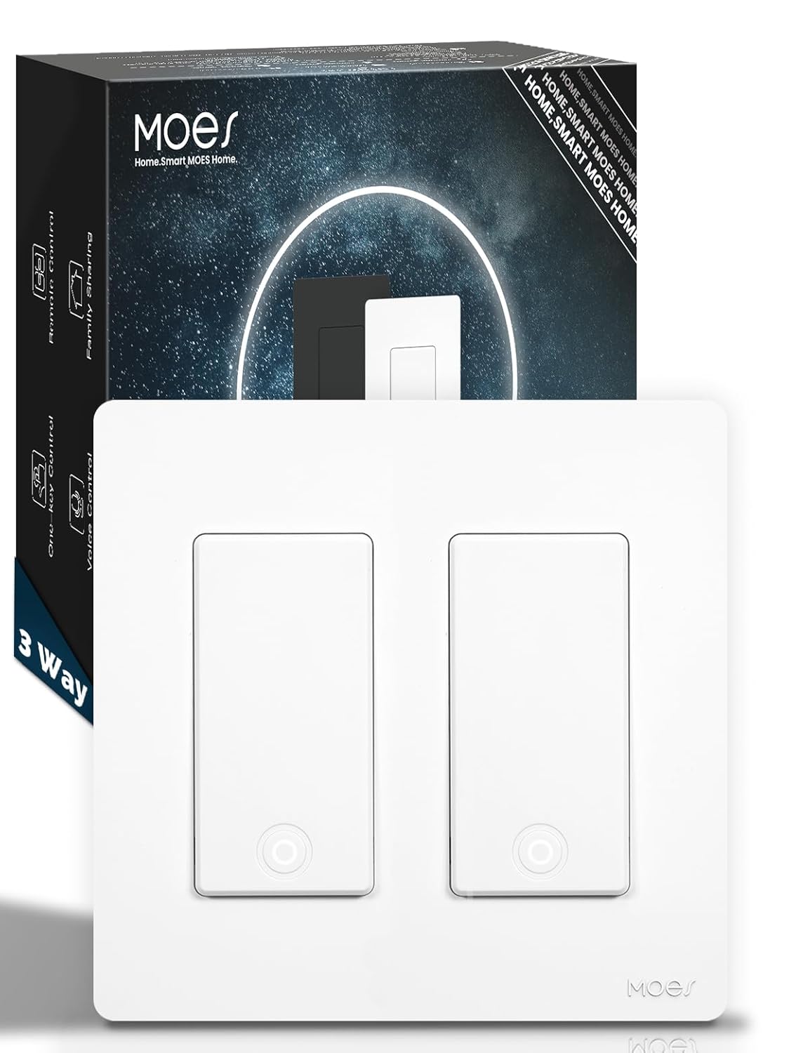 MOES Zigbee 3 Way Double Light Switch, 2 Gang Smart Wall Switches Single Pole, Require Neutral Wire, Support Remote Control, Work with Alexa/Google Assistant
