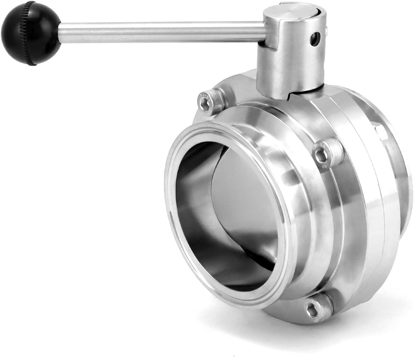 QWORK Stainless Steel Butterfly Valve 3" Tube OD – Precise Flow Control for Brewing, Liquid Transfer & Dairy Lines, 1 Pack