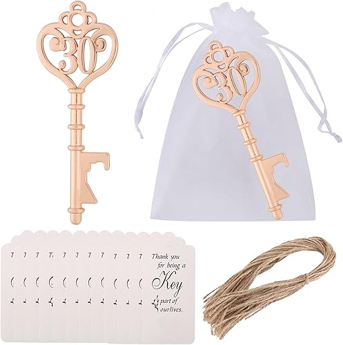 Paquete de 50 recuerdos de fiesta de 30 cumpleaños, abridores de botellas con forma de 30 para cumpleaños, regalos de cumpleaños de 30 años,