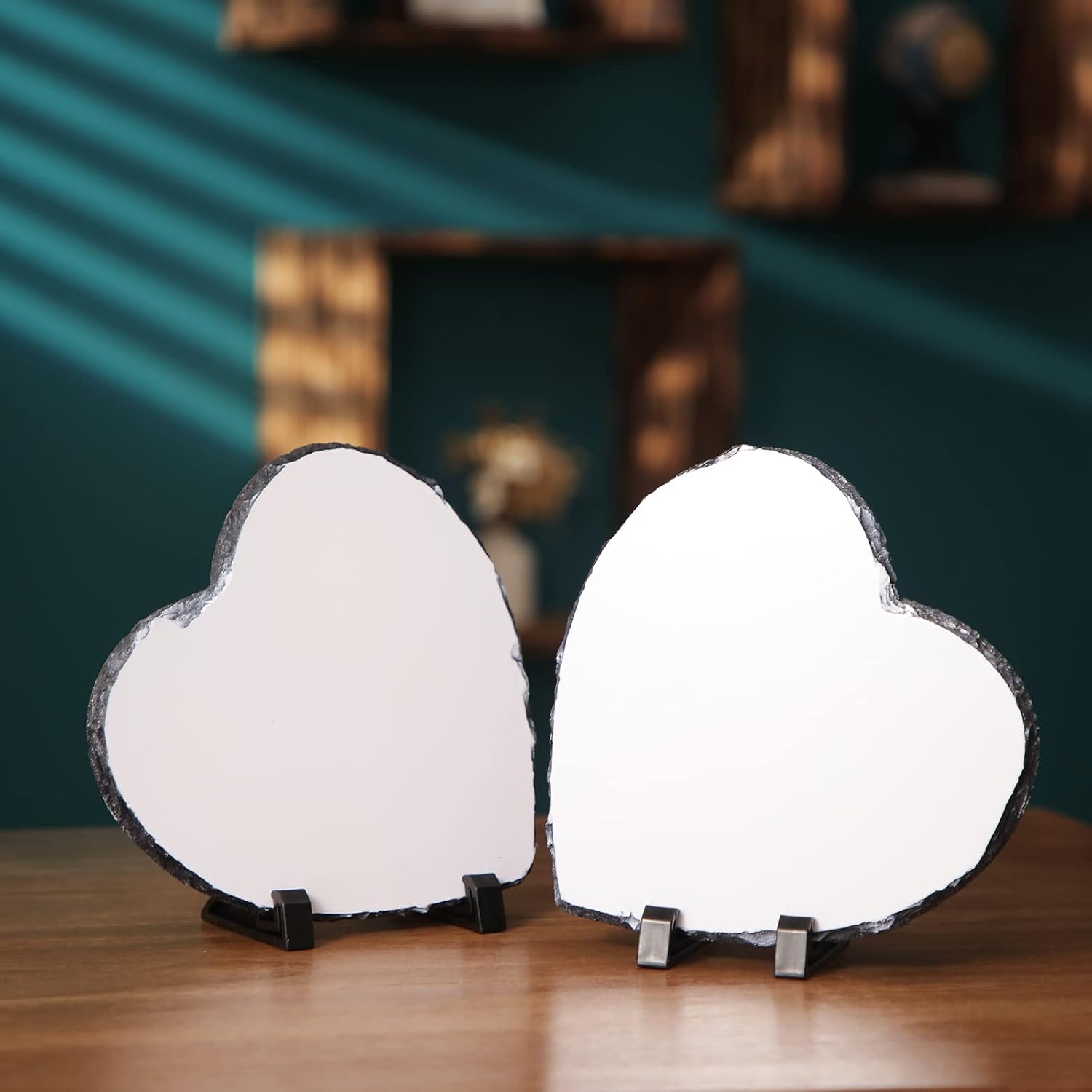 Gersoniel 2 Pieces Sublimation Blank Slate Rock Stone Customized Heart Shaped Photo Frame with Display Holder Heat Transfer Heart Picture Frame for Heat Press Machine (7.9 x 7.9 Inch)