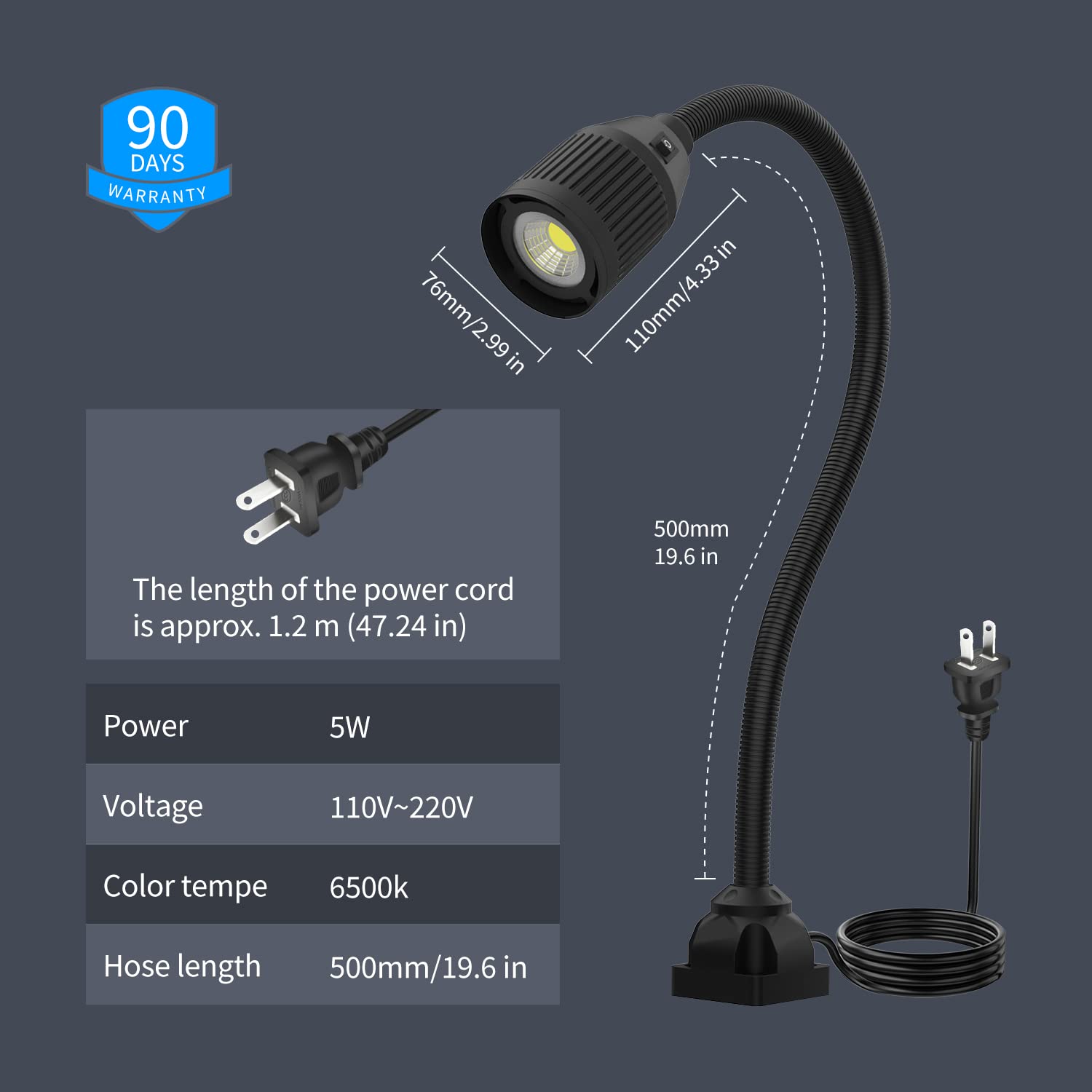 Luce a collo d'oca flessibile a led 500 lumen fissata con viti Lampada da lavoro per illuminazione industriale per macchine utensili e tornio