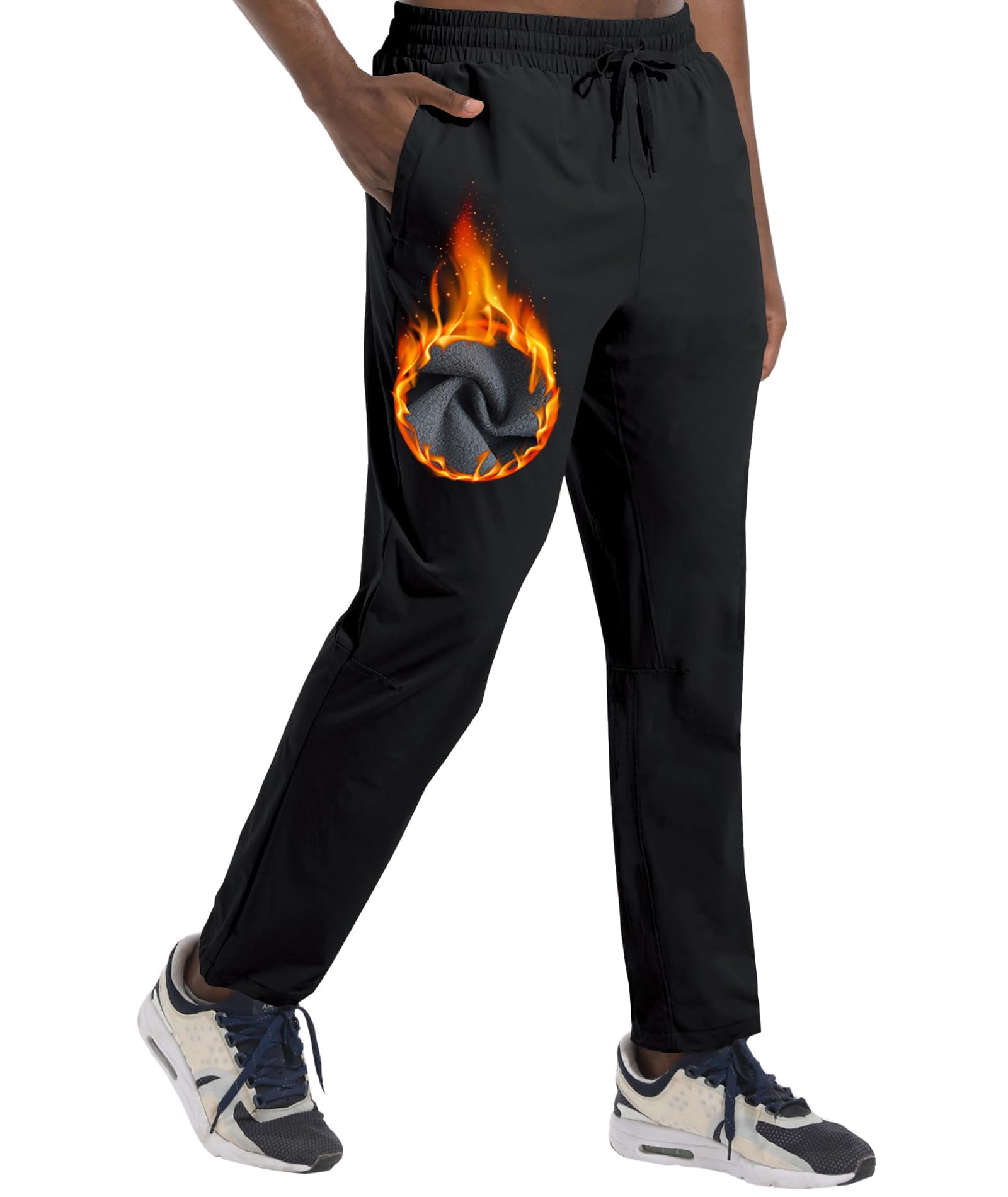 Boyzn Herren Winter Fleece Skihose mit Reißverschlusstaschen Warme Sweatpants Sonnenschutzhose Black-L