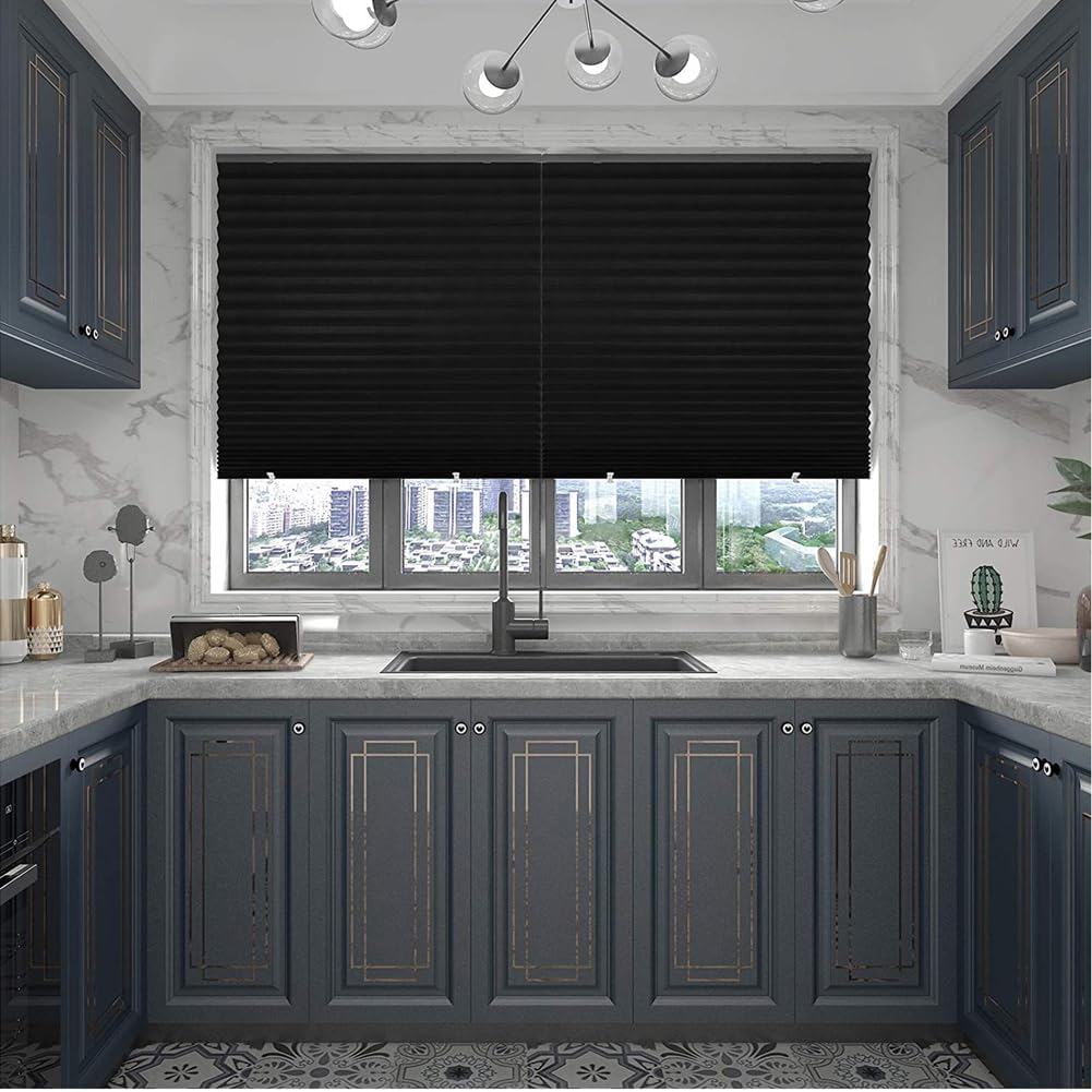 4Pcs Temporary Blinds for Windows, Blackout Paper Shades Blinds No Drill Pleated Blinds Cordless Self Adhesive Blinds Stick On for Kitchen, Bathroom,Bedroom, Office Indoor Windows Door Shades