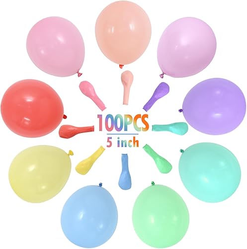 BEISHIDA 100 globos multicolor de 5 pulgadas, mini globos pastel, globos de colores surtidos, globos de látex macarrón, arco iris, para cumpleaños,