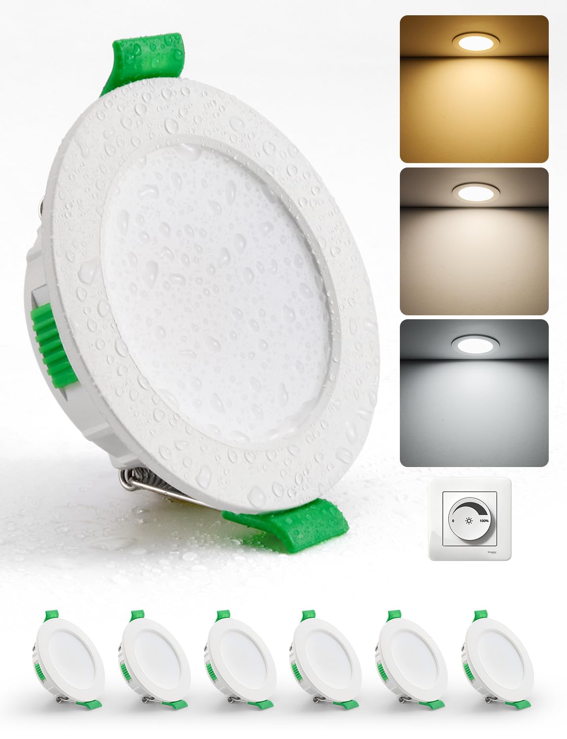 HOMEOW LED Einbaustrahler 230V Dimmbar 55mm – 68mm Lochmaß, 4W LED Spots Warmweiß Neutralweiß Kaltweiß, Einbauleuchten Deckenspots Einbau Ultra Flach IP44 für Bad, 6er Set
