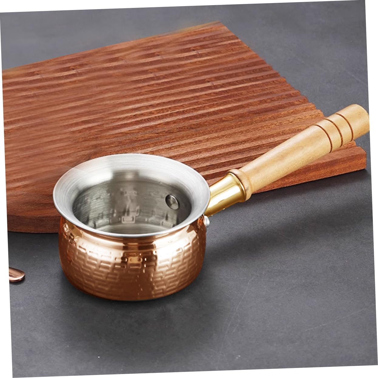 GLEAVI Oil Pot Stainless Steel Saucepan Milk Warmer Wood Handle Great for Friends