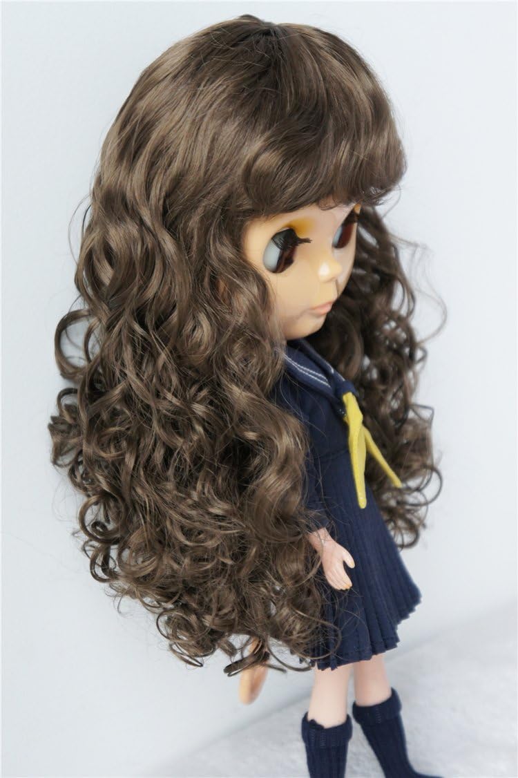 QBaby Doll Wigs JD311 9-10inch 23-25cm Long European Wave Air Thin Bangs Synthetic Mohair BJD Wigs (Medium Brown)