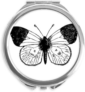White Wings Butterfly Specimen Hand Compact Mirror Round Portable Pocket Glass