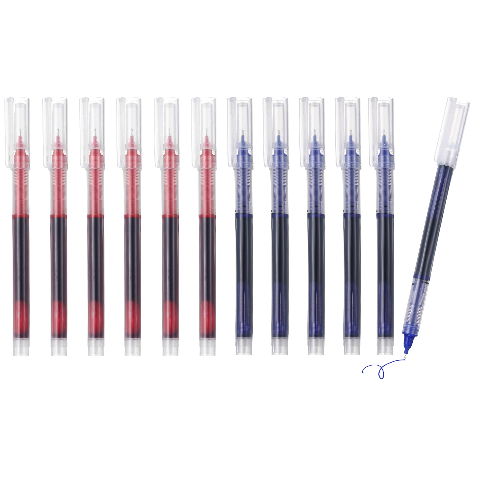 PATIKIL 12Pcs Liquid Ink Rollerball Pens, 0.5mm Fine Point Needle Tip Pens Smooth Writing Gel Ink Quick Dry Blue/Red Ink for Office Note Taking Journaling, Transparent Plastic