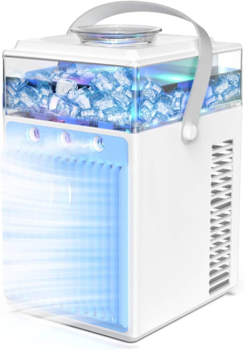 Portable Air Conditioner Fan, Rechargeable 4-IN-1 Personal Mini Cooler Humidifier, 3-Speed Evaporative Air Cooler with 7 Color Lights, Cordless AC Desktop Spray Fan, Quiet Desktop Cooler