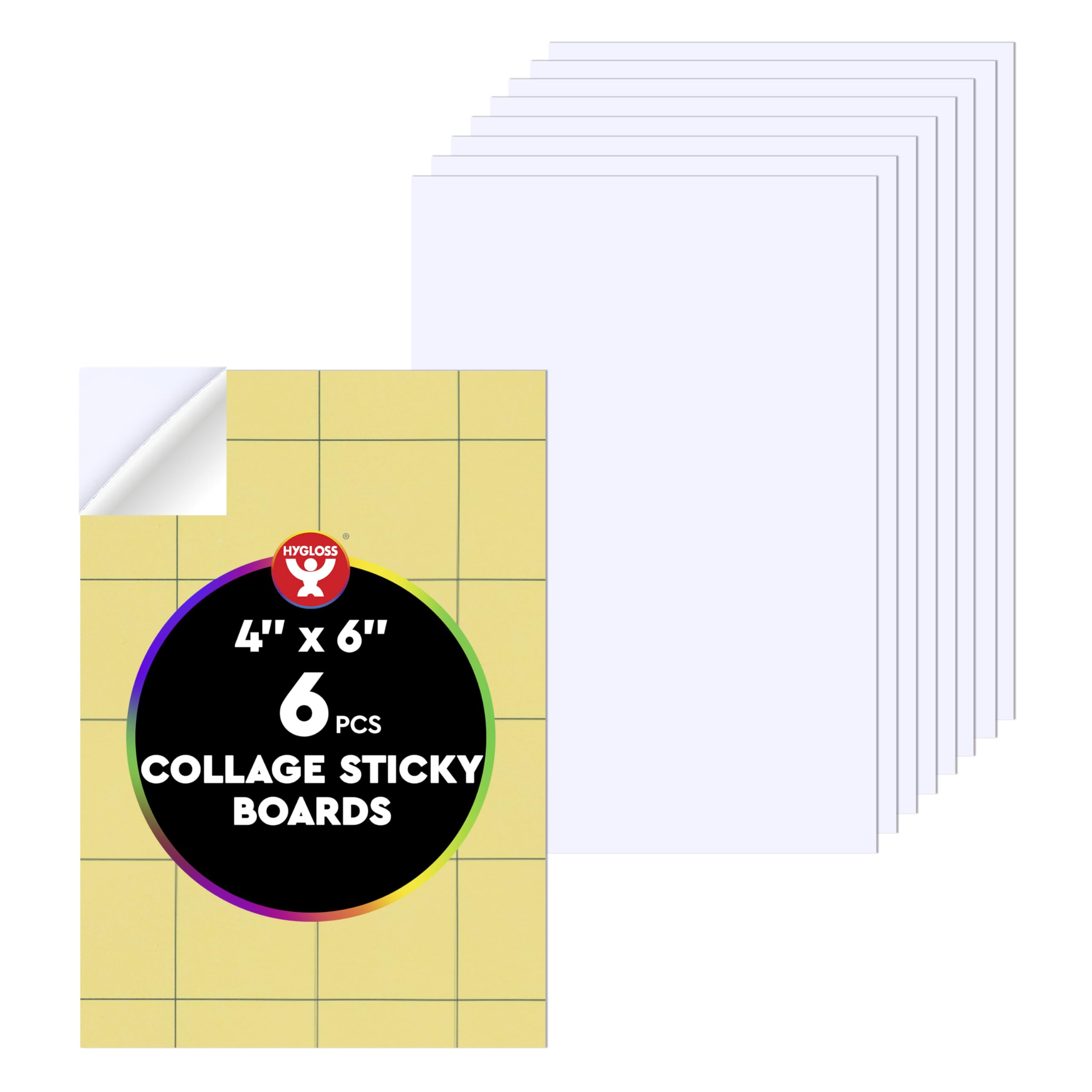 Hygloss Sticky Collage Boards - 6 Pack 4"x6" Self Stick Collage Boards for Kids - Peel &amp; Stick Mounting Boards for Art Projects, School Crafts, Classrooms, and DIY Displays