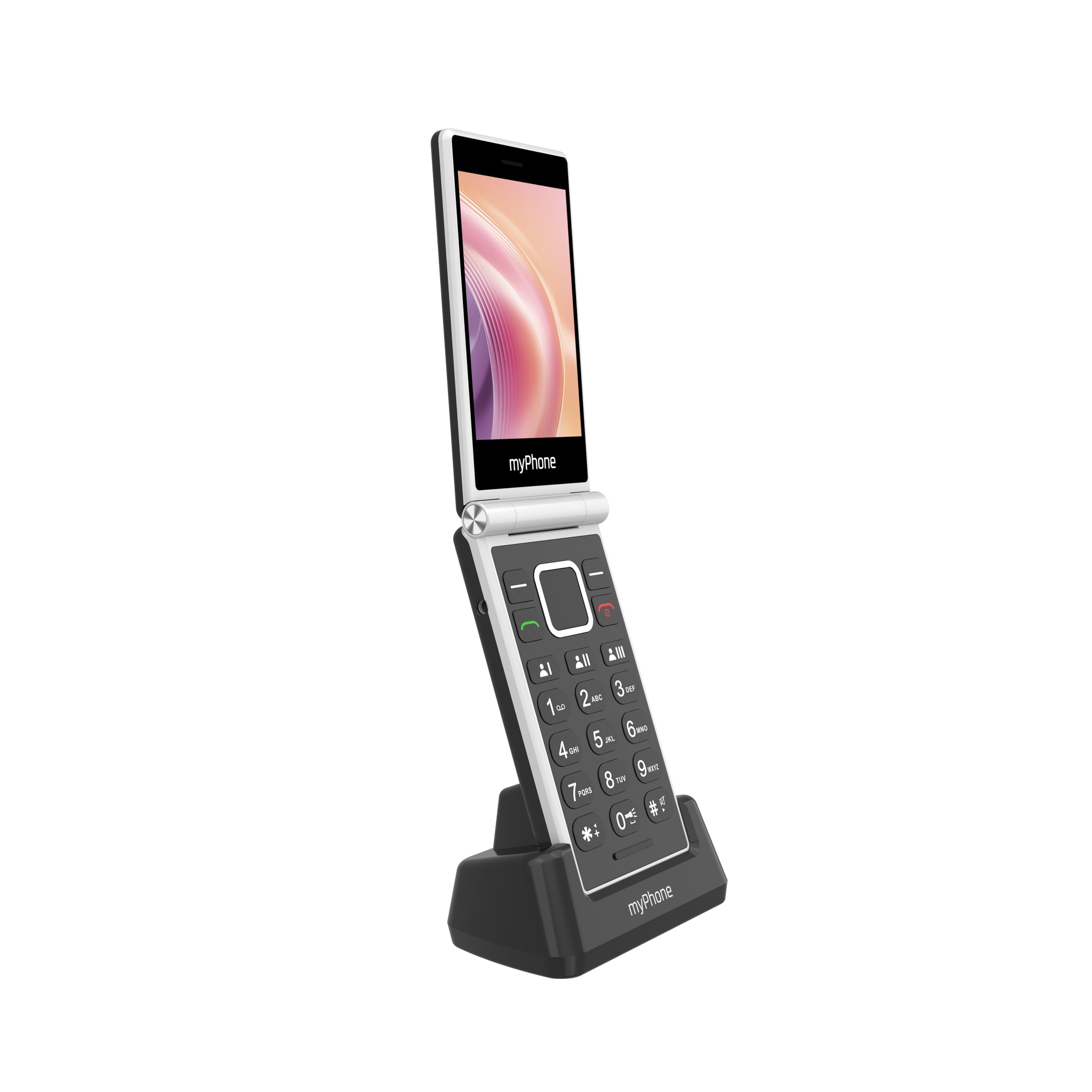 myPhone Tango 2 LTE Klapphandy für Senioren ohne Vertrag, 4G Seniorenhandy mit Zwei Displays, großen Tasten, Ladestation, SOS-Taste, Dual SIM