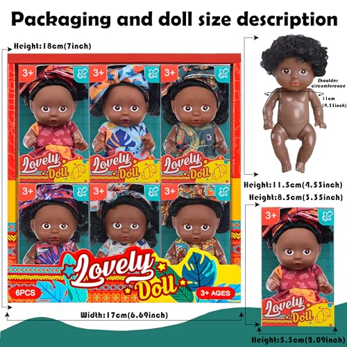 Conjunto de 6 muñecas africanas negras con ropa y diademas miniatura 3