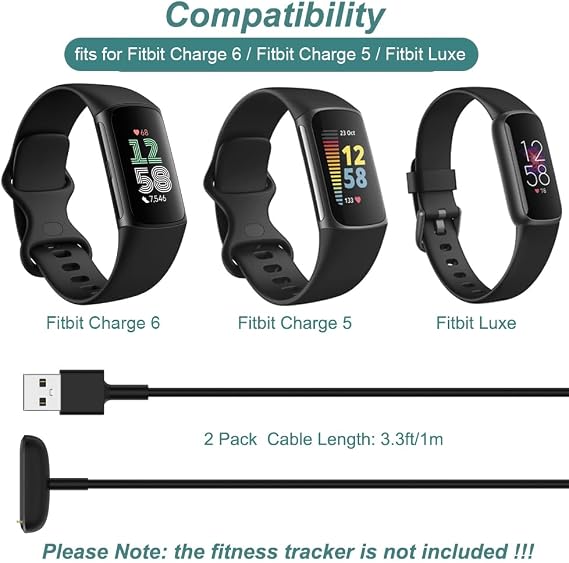 Charger for Fitbit Charge 5 / Charge 6 / Luxe (2-Pack, 3.3ft/1m) | Replacement Charging Cable Cord Accessories for Fitbit Fitness Tracker Wristband