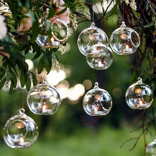 12 Pcs Hanging Tealight Candle Holder Glass Led Tealight Holder Hanging Glass Globe Plant Container,2.36" Tea Light Candle Holders For Wedding Christmas Garden Hanging Décor #TOP2