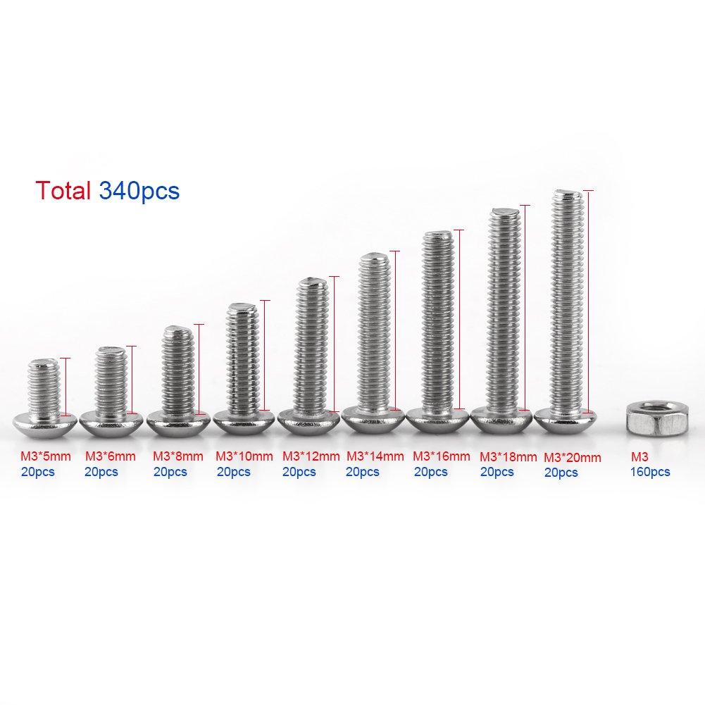 340pcs M3 Stainless Steel Screws and Nuts, Button Head Hex Socket Screw Bolt Nut Assortment Kit, Silver - Image 2