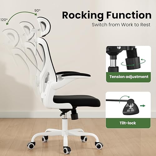 Miniatura 7 de Ergonomic Office Chair with Headrest, Breathable Mesh Office Chair with Wheels, High Back Computer Chair with Armrests and Adjustable Lumbar Support