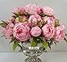 hilingo 1 Bunch Hight Quality Fake Peony Artificial Flower Bouquet Home Office Decor Without Vase Dark Pink