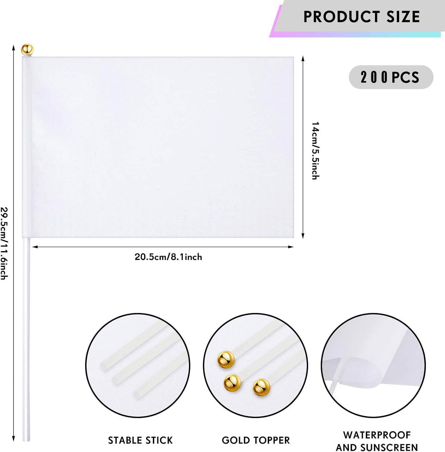 Remerry 200 Pcs White Blank Sublimation Mini Flags Solid White Blank DIY Color Small Flags on Sticks Hand Held Sublimation Party Decorations for Parades Birthday Wedding Events Celebration