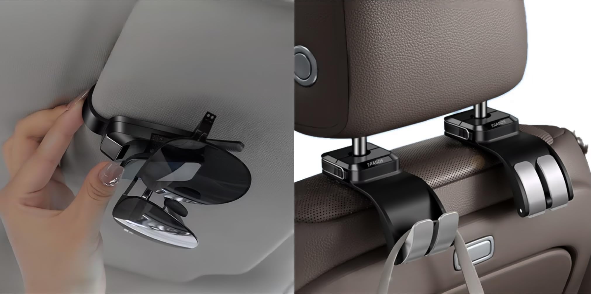Auto Premium Organizer-Set – 2 Sonnenbrillenhalter & 2 Handtaschenhalter | von Polizeibeamten gegründete Sicherheitsmarke | Mehr Sicherheit & durchdachtes Design