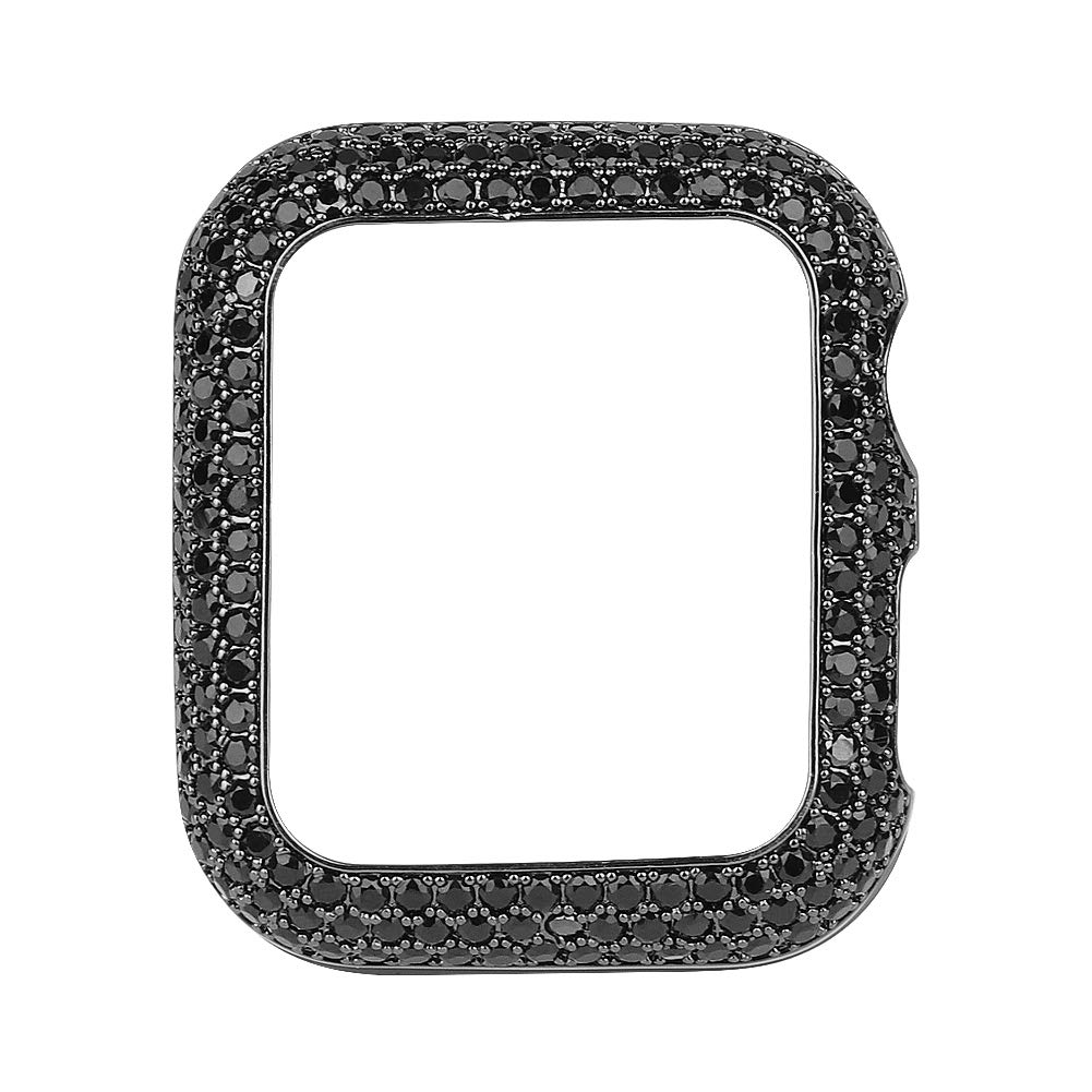 Preciosa carcasa de cristal brillante con bisel de diamantes de imitación compatible con Apple Watch Series 6, 5, 4, SE, 3, 2, 1 (negro con cristales negros, 44 mm/42 mm)