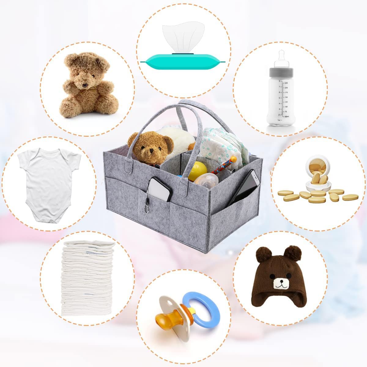 Organisateur Couches Bébé Portable - Panier Rangement Pliable Avec Poches - Pour Voyage & Voiture