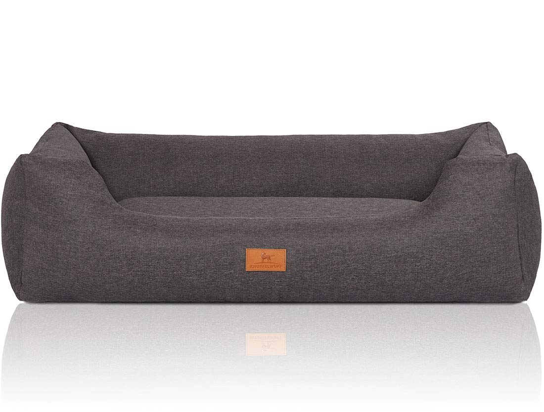 Knuffelwuff Cama para perros Lotte de terciopelo con fino tejido a mano, XL, 105 x 75 cm, color gris, funda extraíble, lavable, para perros grandes, medianos y pequeños